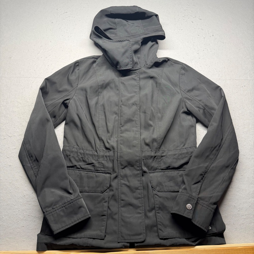 Abercrombie & Fitch Jacket Womens M Black Hooded Utility Anorak Cinched Waist